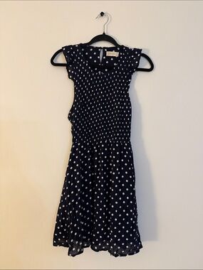 Altar’d State Navy Polka Dot Smocked Midi Dress — Size Small